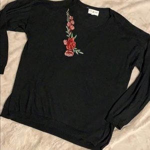 Cold Shoulder Floral Embroidered Sweater